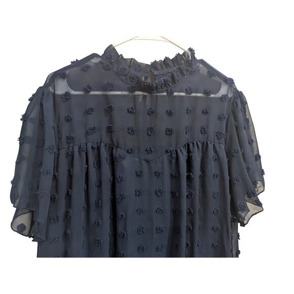 Babydoll style short sleeve navy dress w/large Swiss dot detailing plus size 3X - Picture 6 of 11